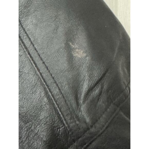 VTG Weekends Men's Black Leather Bomber Jacket Large Pockets Biker Retro READ - Picture 5 of 9